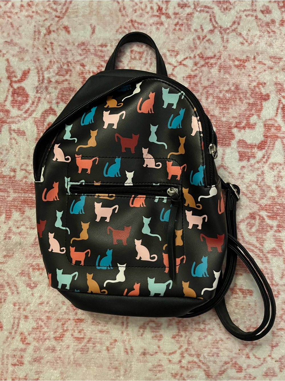 Black Cat Print Mini Backpack for Pet Lovers